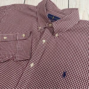 Ralph Lauren Men's Classic Fit Gingham Maroon Red Checkered Shirt XL